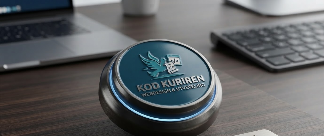 Kod kurirens logga på en 3D-knapp på ett skrivbord